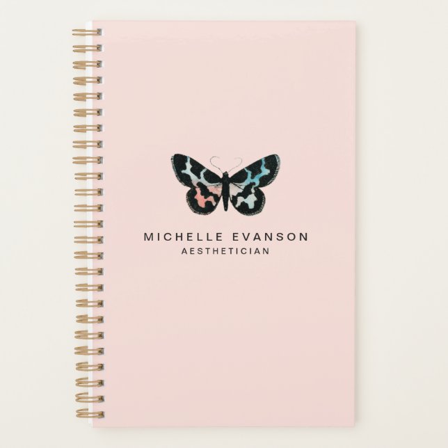 Pretty Blush Pink Watercolor Butterfly Logo Planner (Front)