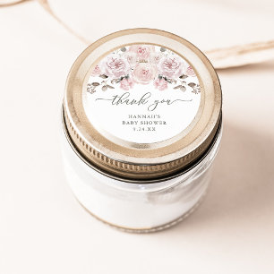 Pretty Blush Pink Watercolor Floral   Thank You Classic Round Sticker