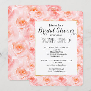 Pretty Blush Pink Watercolor Roses bridal shower Invitation