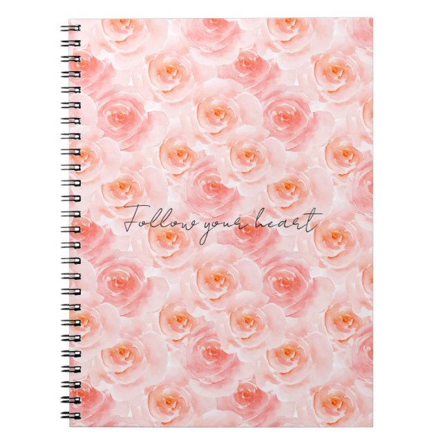 Pretty Blush Pink Watercolor Roses Floral Notebook (Front)