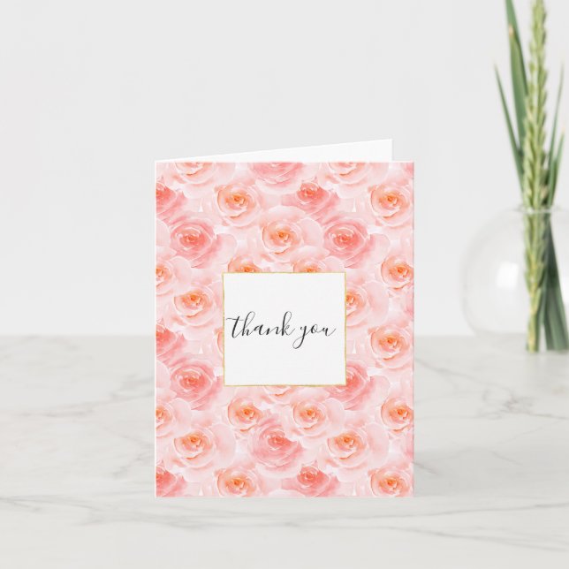 Pretty Blush Pink Watercolor Roses Thank you (Front)