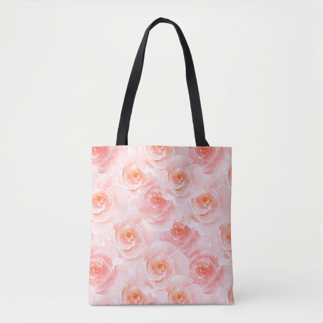 Pretty Blush Pink Watercolor Roses Tote Bag (Front)
