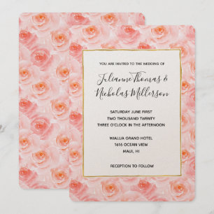 Pretty Blush Pink Watercolor Roses Wedding Invites