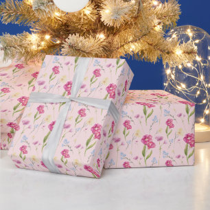 Pretty Blush Pink Watercolor Wildflower Wrapping Paper