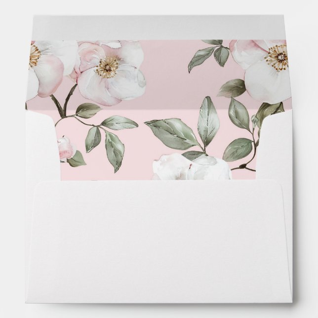 Pretty Blush Pink White Flowers Bridal Shower Envelope (Back (Bottom))