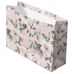 Pretty Blush Pink White Flowers Bridal Shower Large Gift Bag