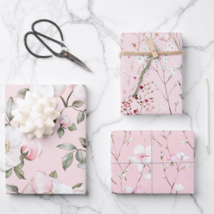 Pretty Blush Pink White Flowers Bridal Shower Wrapping Paper Sheet