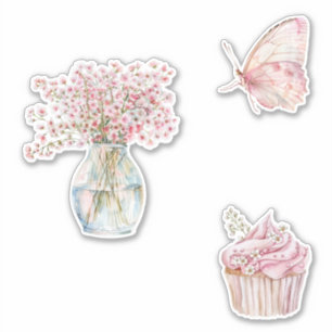 Pretty Blush Pink White Flowers Butterfly 