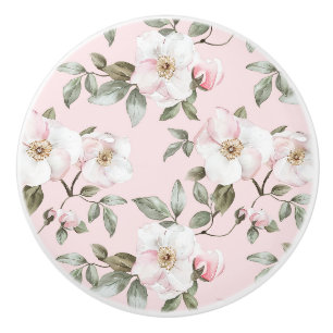 Pretty Blush Pink White Flowers Ceramic Knob