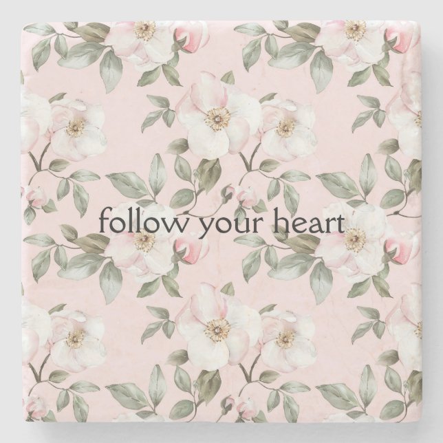 Pretty Blush Pink White Flowers   Stone Coaster (Front)