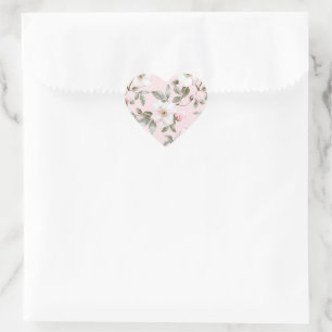 Pretty Blush Pink White Flowers Wedding  Heart Sticker
