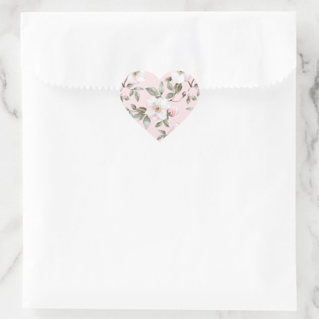 Pretty Blush Pink White Flowers Wedding  Heart Sticker (Bag)