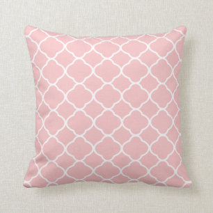 Pretty Blush Pink White Quatrefoil Pattern Cushion