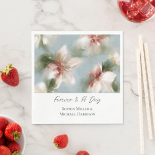 Pretty Blush Red Floral Wedding Napkin