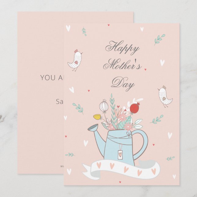 Pretty Blush Watering Can Flowers Mother's Day Card (Front/Back)