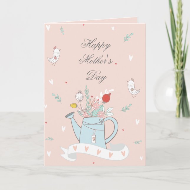 Pretty Blush Watering Can Flowers Mother's Day Card (Front)