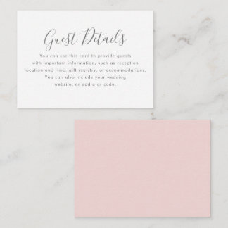 Pretty Blush Wedding Guest Detail Information Enclosure Card