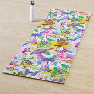 Pretty Blutterflies and Flowers Yoga Mat