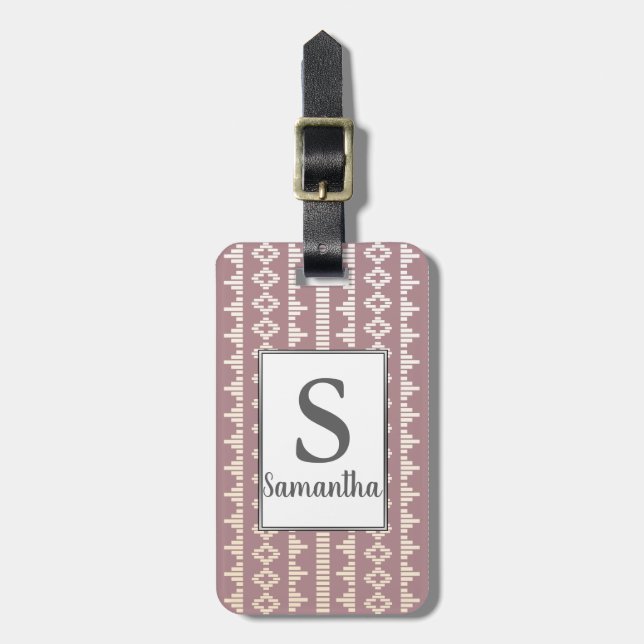 Pretty Bohemian Cream & Rose Geometric Luggage Tag (Front Vertical)