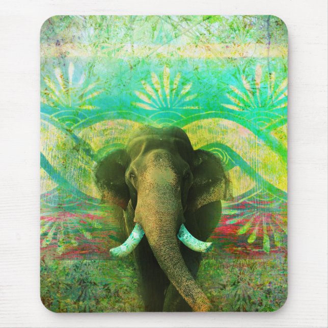 Pretty Bohemian Elephant Turquoise Tribal Pattern Mouse Mat (Front)