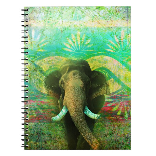 Pretty Bohemian Elephant Turquoise Tribal Pattern Notebook (Front)