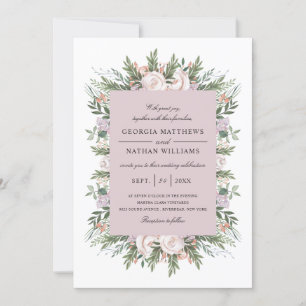 Pretty Bohemian Floral Elegant Light Mauve Wedding Invitation