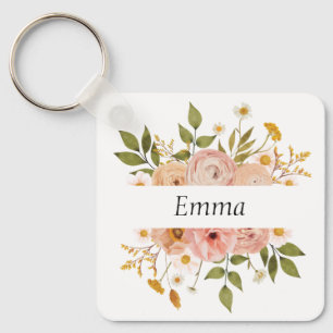Pretty bohemian floral monogram or name key ring