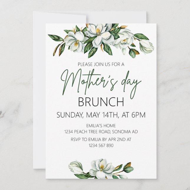 Pretty Bohemian Floral Mothers Day Brunch Invitation (Front)
