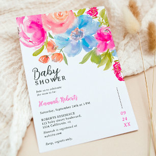 Pretty bohemian floral watercolor baby shower invitation