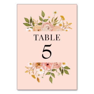 Pretty bohemian floral wedding decor table number