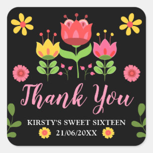 Pretty Bohemian Folksy Flowers & foliage Sweet 16 Square Sticker