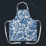 Pretty Boho Blue and White Floral Apron<br><div class="desc">Pretty floral pattern featuring blue bohemian flowers on white background.</div>