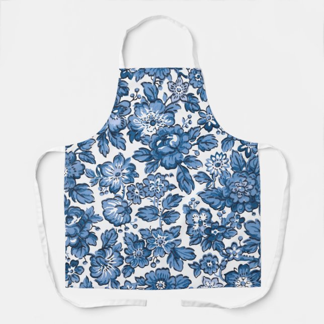 Pretty Boho Blue and White Floral Apron (Front)