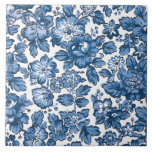 Pretty Boho Blue and White Floral Tile<br><div class="desc">Pretty floral pattern featuring blue bohemian flowers on white background.</div>