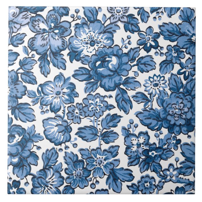 Pretty Boho Blue and White Floral Tile (Front)