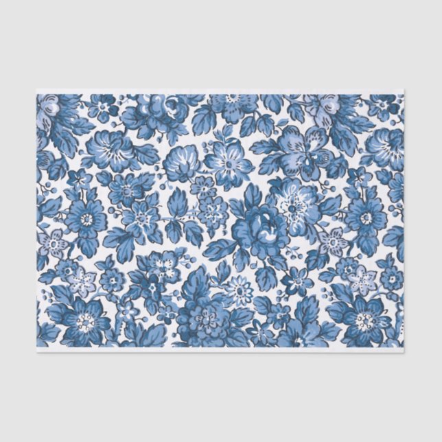 Pretty Boho Blue and White Floral Tissue Paper (Front)