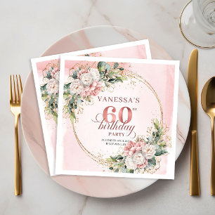 Pretty Boho Blush Pink Watercolor 60th Birthday   Napkin