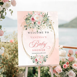 Pretty Boho Blush Roses Baby Shower Welcome Sign 