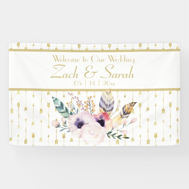 Pretty Boho Bouquet Wedding Banner (Horizontal)