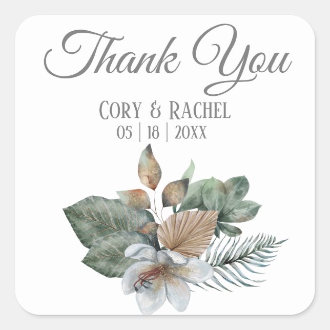 Pretty Boho Bouquet Wedding Thank You   Square Sticker (Front)