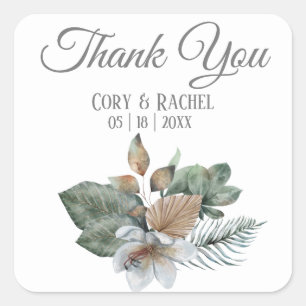 Pretty Boho Bouquet Wedding Thank You   Square Sticker