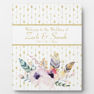 Pretty Boho Bouquet Wedding Welcome Tabletop Plaque