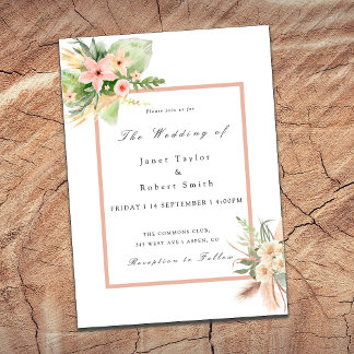 Pretty Boho Bouquet with Blush Border Wedding Invitation