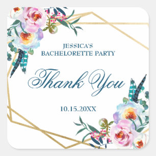 Pretty Boho Floral Bachelorette Party Square Sticker
