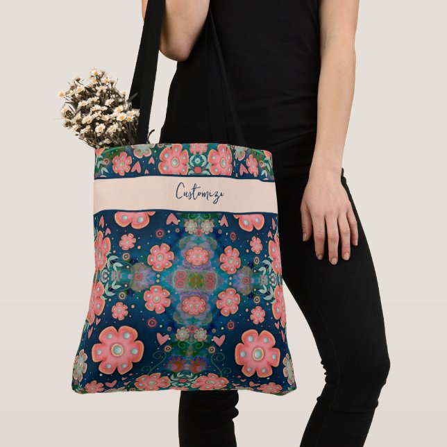 Pretty Boho Floral Fun Custom Inspirivity tote Bag (Close Up)