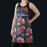 Pretty Boho Floral Pattern Hair By Name Apron<br><div class="desc">Navy blue hair stylist apron with a pattern of colourful hand-drawn flowers. Across the chest,  add your name beneath a cute script saying Hair and a bouquet of red,  pink,  and orange flowers.</div>