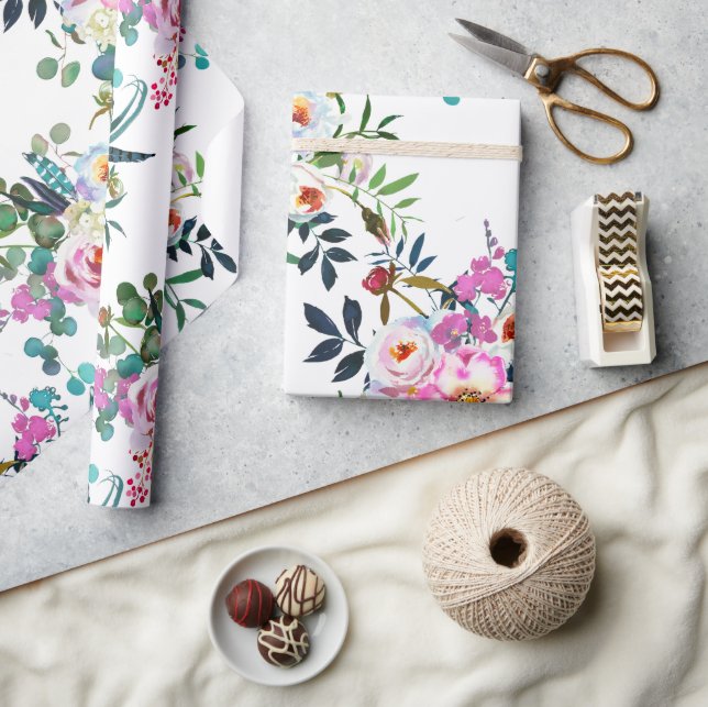 Pretty Boho Floral Pink Lavender Wedding Gift Wrapping Paper (Crafts)