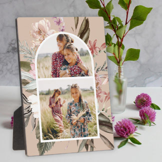 Pretty Boho Floral Two Photo Plaque