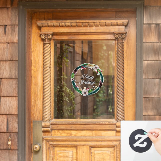 Pretty Boho Holiday Wreath  Customisable Window Cling (Home Door)