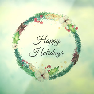 Pretty Boho Holiday Wreath  Customisable Window Cling